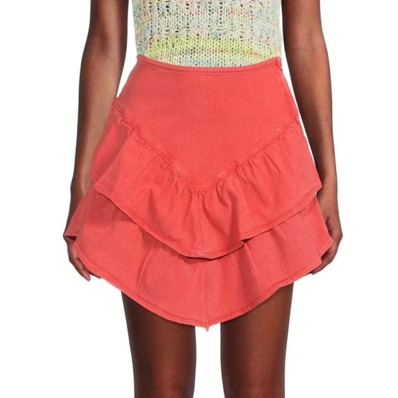EUC $188 MOTHER Denim Asymmetric Mini Skirt - Ruffled Tiered Summer - Picture 1 of 9